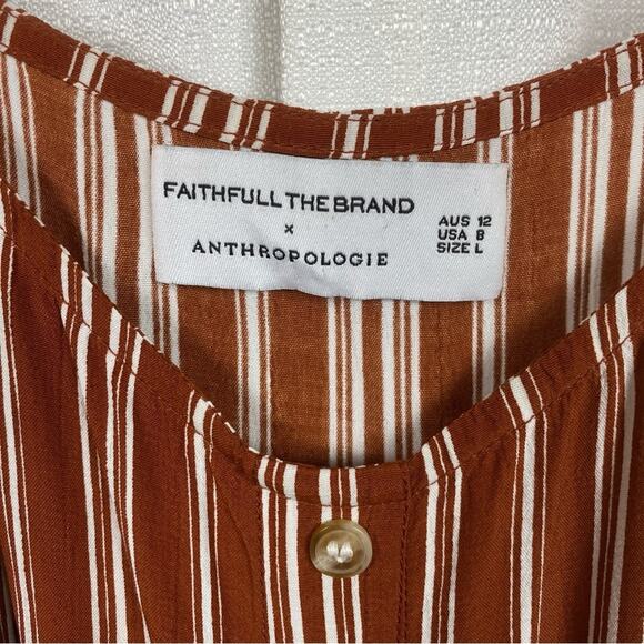 Anthropologie x Faithfull The Brand Brown Stripe Arietta Slip Maxi Dress Sz.L - Picture 10 of 16